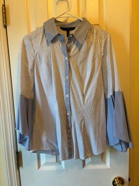 White House Black Market Blue & White Striped Button-Front Shirt